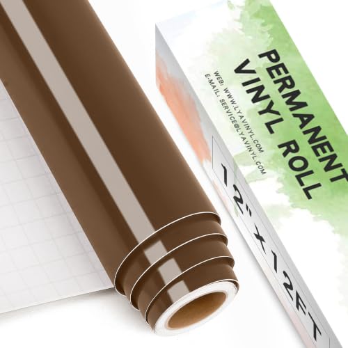 Image of Glossy Brown Permanent Vinyl Roll for Cutting Machine, Lya Vinyl 12 inch x 12Ft Permanent Outdoor Adhesive Vinyl Roll for Decor Sticker, Party Decoration