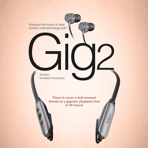 Image of FINGERS Gig2 Wireless in-Ear Bluetooth Neckband Earphones with 50-Hour Playtime, Built-in Mic with Surround Noise Cancellation SNC Technology, Dual Pairing, Make in India (Rich Grey)