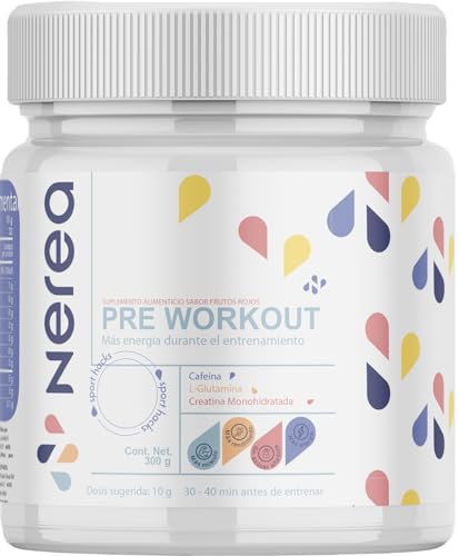 Proteínas, NEREA pre workout/pre entreno + creatina monohidratada de alta pureza, alto rendimiento, sin efectos negativos | sabor frutos rojos | 30 servicios.