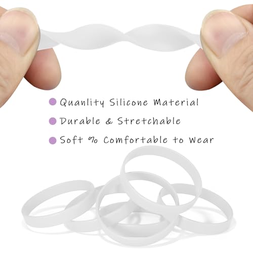 Image of Morcheiong 12 Pieces Silicone Bracelets- White Color Blank Rubber Wristbands for Adults Teen Party Favors