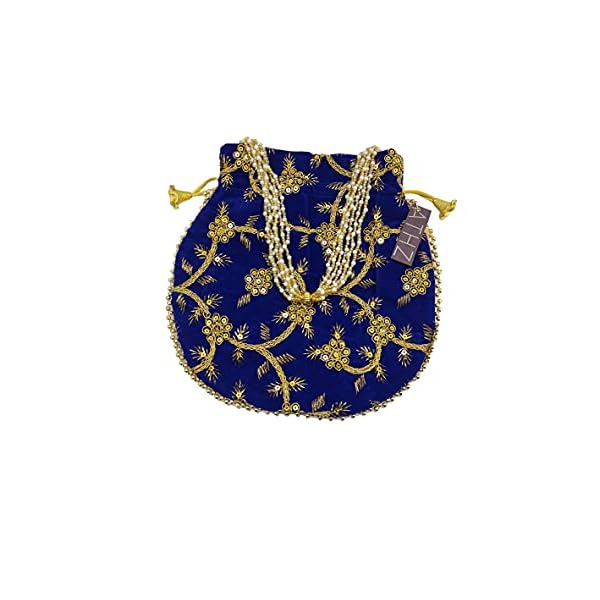 ATHZ Potli Bag Velvet for ladies traditional Indian Wristlet women handbags with Drawstring Ethnic Embroidery Fashion Potli - Image 4