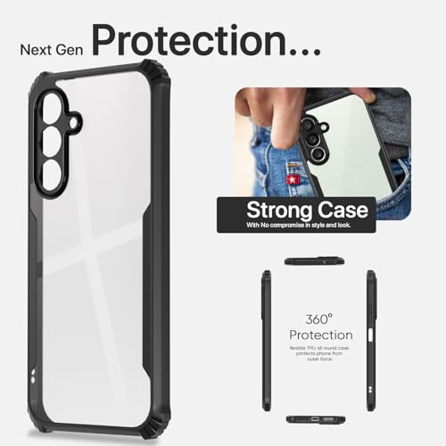 Image of Pikkme Back Cover for Samsung Galaxy M36 5G | Ultra Hyrbid | Full Camera Protection | Raised Edge | Crystal Clear Transparent Bumper Case (Black)