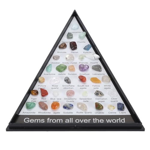 Jeffergarden Kit de Colección de Rocas y Minerales Beautiful Gem Stones Science Educational Kit con Vitrina Clara para Niños (A)