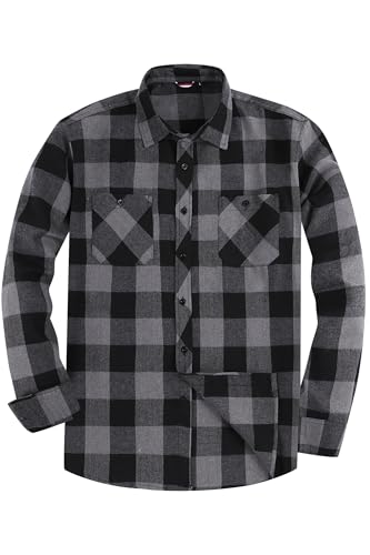 Camisa de Franela para Hombre, Manga Larga, a Cuadros, Corte Regular, Cuello Abotonado y Bolsillo en el Pecho