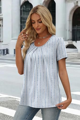 Image of WIHOLL Women T Shirts Pleated Short Sleeve Tops Business Casual Dressy Blouses