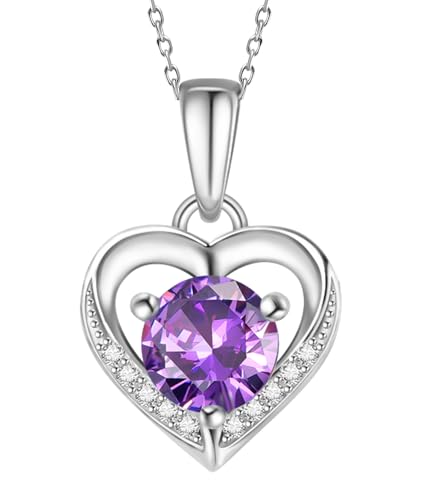 Eastlily Heart Amethyst Necklace for Women,925 Sterling Silver Birthstone Pendant