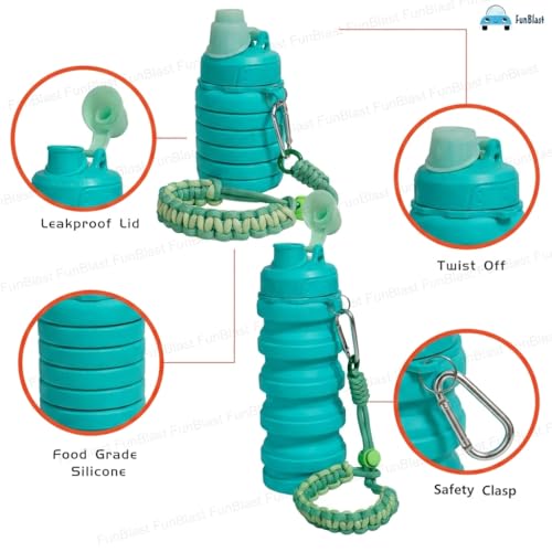 Image of FunBlast Silicone Sipper Bottle Bottle - 500 ML, Expandable Water Bottle for Home, Office, Gym, Trekking, BPA Free Food-Grade Collapsible Leak Proof Portable Travel Water Bottle (Sea Green)
