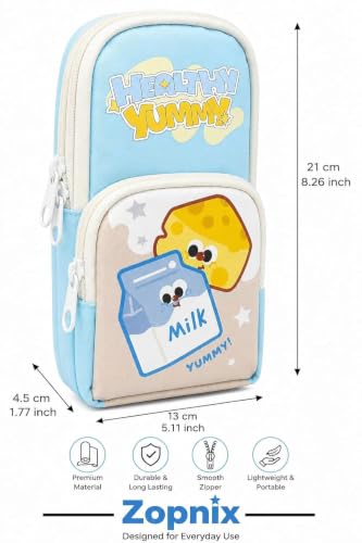 Image of WORSHIPER Double Zipper Pencil Pouch for Kids | Large Capacity Stationery Organizer | Multi-Compartment Pencil Case for School, Office & Travel | Cute Food Theme Design(Healthy Yummy - Pouch)