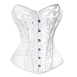 VEENDEO Women's Satin Lace up Overbust Corset Bustier Plus Size + G-String (M, White)