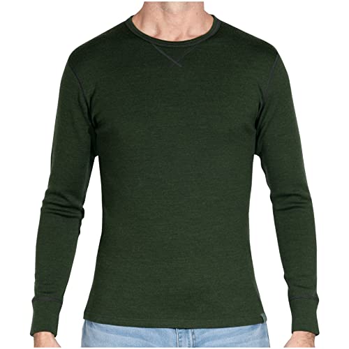 MERIWOOL Mens Base Layer 100% Merino Wool Heavyweight 400g Thermal Shirt for Men, Army Green, Large