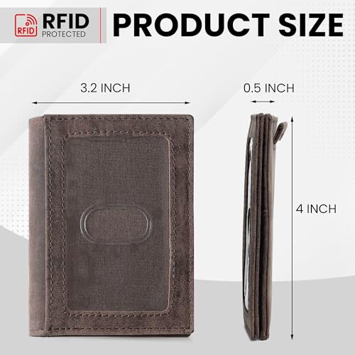 Image of Genuine Leather RFID Blocking Card Holder Wallet for Men - Slim Minimalist Front Pocket Wallet with Card Puller & ID Window - Holds 10 Cards