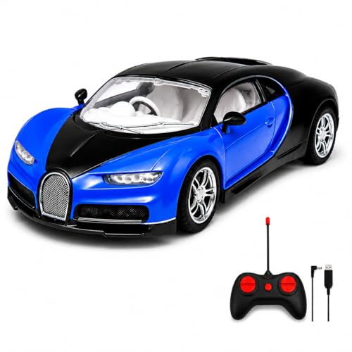 Image of Remote Control Car Rechargeable, Blue and Black, Sports Supercar RC Toy with Wireless Controller, for Kids (Black-Blue)