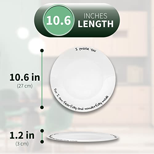 Chitchat Ware Porcelain Dinner Plates, 4Pcs White Round Dessert Or Salad Plate, Serving Dishes, Dinnerware Set, Scratch Resistant I Praise Set, Microwave & Dishwasher Safe (10.5-Inch) #TOP4