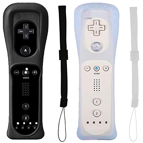 BEIARA Wii Remote Controller Come with Silicon Case and Wrist Strap Gamepad for Nintendo Wii and Wii U Video Game (2 Pack, Black & White)