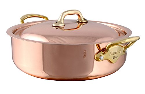 Mauviel M'Heritage 150 B 1.5mm Polished Copper & Stainless Steel Rondeau With Lid & Brass Handles, 3.5-Qt, Made In France