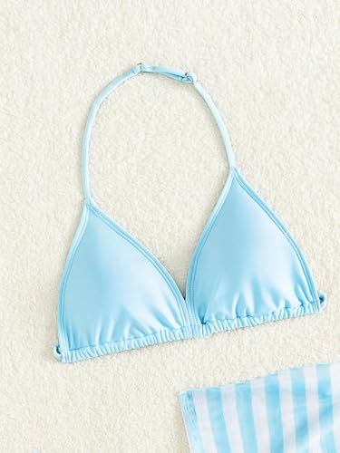 Image of SEGT Girl's 3 Piece Striped Bikini Swimwear Cute Swimsuits Bathing Suit High Waisted with Cover Up Beach Skirt