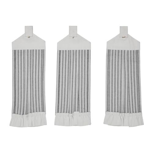 VHC-Brands-Cotton-Sawyer-Mill-Black-Ticking-Stripe-Button-Loop-Kitchen-Towel-Set-of-3-Hanging-Kitchen-Towel-Pleated-Bath-Kitchen-Sawyer-Mill-Black-Collection-Country-Black VHC Brands Cotton Sawyer Mill Black Ticking Stripe Button Loop Kitchen Towel Set of 3 Hanging Kitchen Towel Pleated Bath Kitchen Sawyer Mill Black Collection Country Black