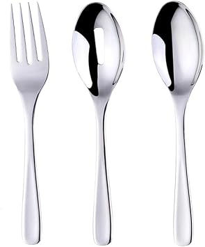 Fork and Spoon set Food Server Utensils Set Large 10 inches Serving Spoons Slotted Spoons Serving Forks Flatware