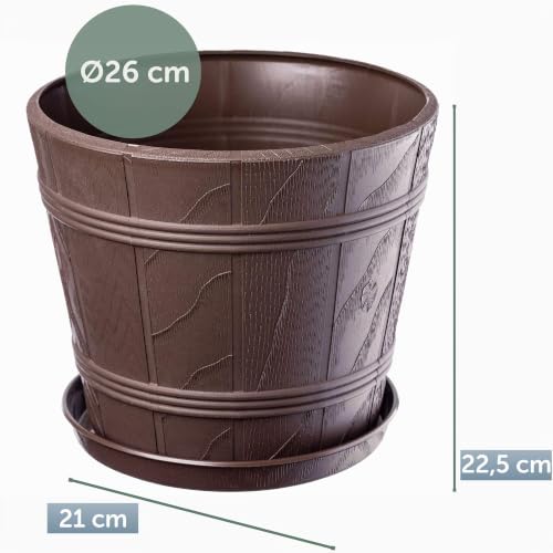 KADAX Blumentopf, Blumenkübel mit Untersetzer, Pflanzkübel für Innen- und Außenbereiche, Holzoptik, wetterfester Pflanztopf aus Kunststoff… – Ansicht 2