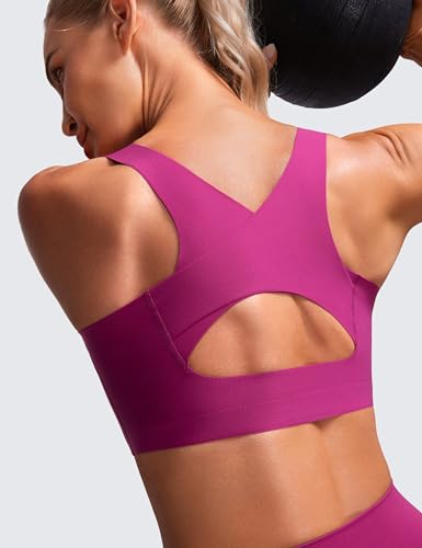 Image of CRZ YOGA Womens Flex Sculpt Racerback Sports Bra - U Neck Medium Impact Padded Wireless Workout Gym Crop Top