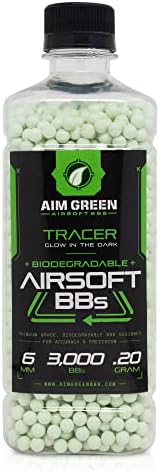 Aim Green Tracer Biodegradable Airsoft BBS, Glow-in-The-Dark BBS, 3,000 Count, 0.20 Grams