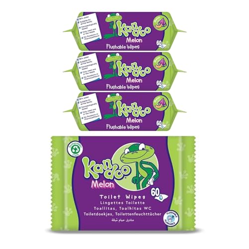 Kandoo Lingettes Melon Humides Jetables Adaptées aux Enfants Douceur Extrême 4 Packs de 60 lingettes, 240 unités