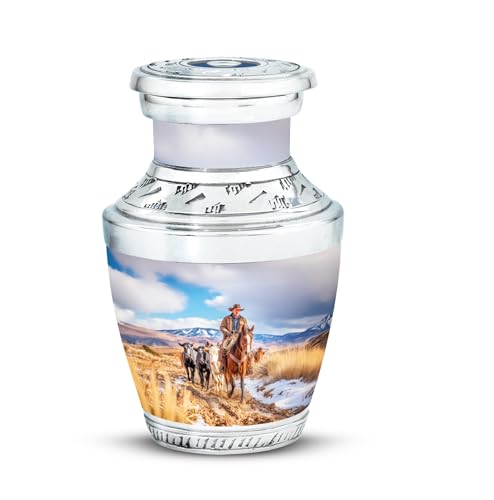 Image of Cowboys Urn Funeral Keepsakes for Ashes 3 Inch | Small Urns for Human Ashes Mini Urn for Male & Female Cremation Urns for Men & Women