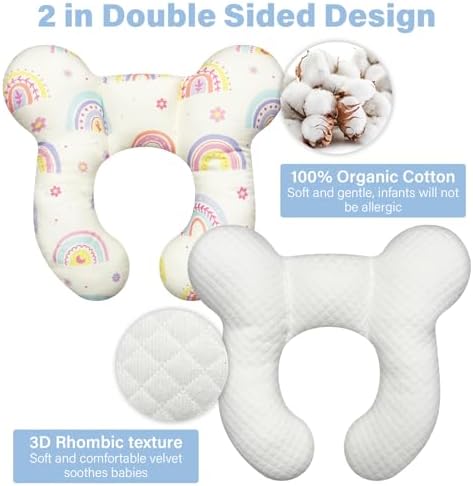 Baby Neck Pillow for Carseat and Stroller, Toddler Neck Support with Side Wings to Prevent Head Rolling on Planes and Long Car Rides, Portable Travel Headrest for Kids(Rainbow B) — 사진 2