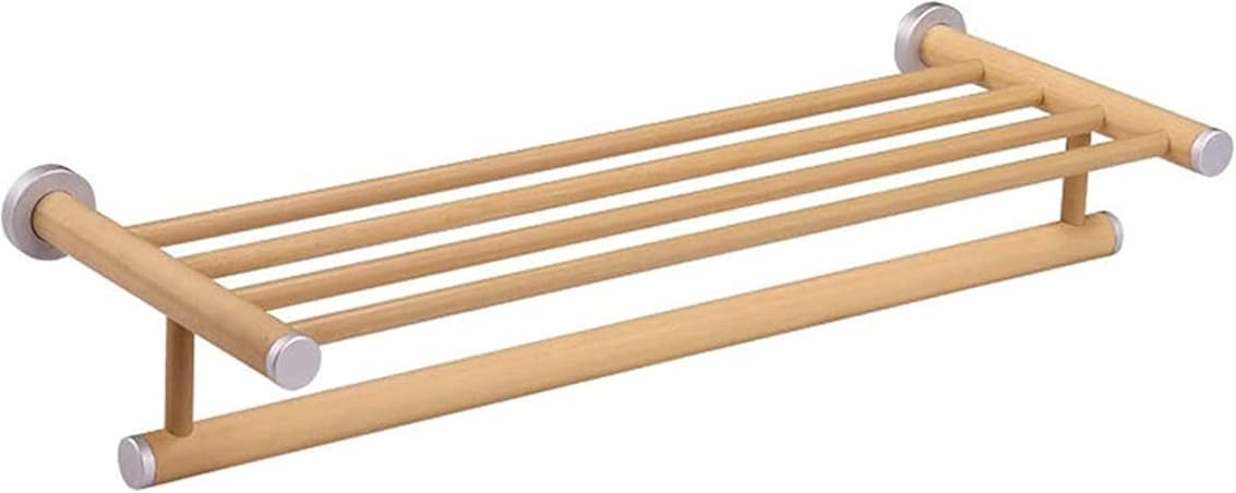Étagère de rangement en bois de noyer massif double niveau 50 cm pour salle de bain rétro