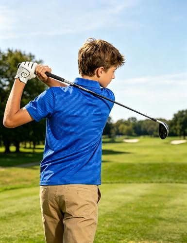 Cuddomper Boy Polo Stripe Shirt Size 9-10 Royal Blue Short Sleeve Golf Top - image 5