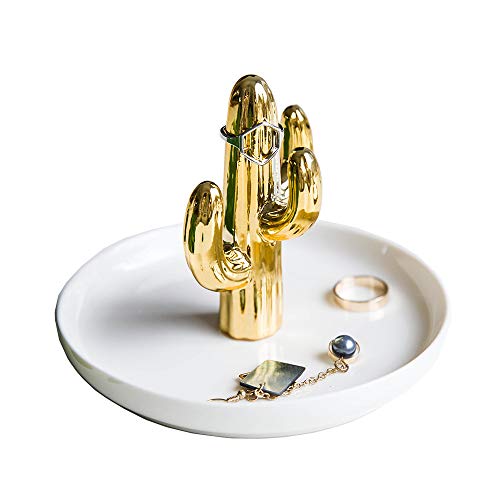 Cactus Ring Holder Dish for Jewelry, Ceramic Succulent Ring HoldersTrinket Tray/DishGreat for Wedding Ring, Earrings, Diamond Ring & Engagement Ring Holder | Office Desk & Home Decor/Accessories