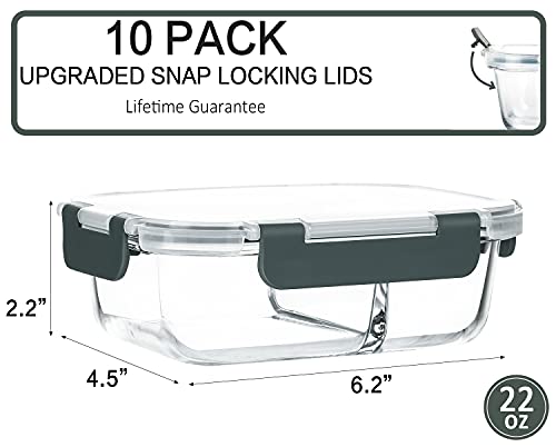 M Mcirco [10-Pack,22 Oz Glass Meal Prep Containers 2 Compartments, Airtight Glass Lunch Bento Boxes With Lids, Glass Food Storage Containers, Bpa-Free, Microwave, Oven, Freezer And Dishwasher #TOP1