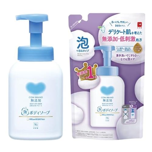 【セット品】カウブランド 無添加泡のボディソープ 本体+詰替 2点セット 低刺激 弱酸性 保湿 うるおい セラミド ヒアルロン酸 しっとり つっぱらない デリケート肌 敏感肌 全身ケア用