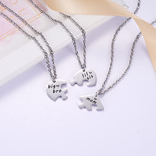 Ralukiia 3PCs Mother Son Daughter Heart Puzzle Piece Necklace Set Gifts for Mom from Big Bro Lil Sis Family Jewelry4
