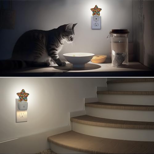 Image of Planet Spaceship Star Plug-in Night Light with Dusk-to-Dawn Sensor for Bedroom,Bathroom and Living Room Sleep Friendly lamp for Women /Girls /Boys Gift,0.5W
