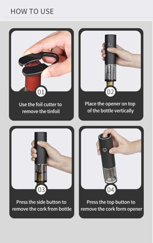 BSJ ASNI Electric Wine Opener, Rechargeable Automatic Wine Bottle Opener Corkscrew Set with Type-C USB Charger, Foil Cutter, Built-in Lithium Battery Wine Opener Electric for Party Home - Thumbnail 5