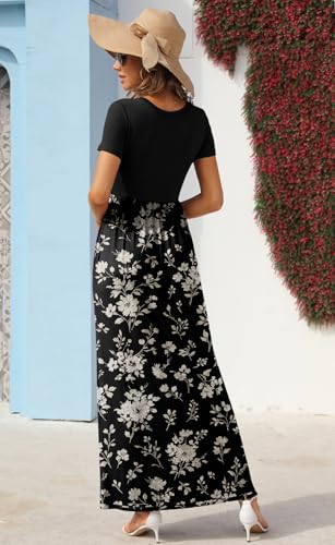 Image of GRECERELLE Womens Summer Long Maxi Dresses 2026 Short Sleeve V Neck Casual Button Dress with Pockets
