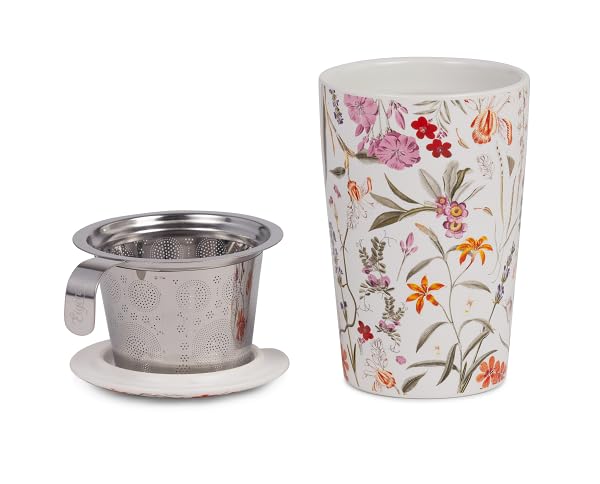Eigenart Teaeve Mira - Taza de té (350 ml, porcelana de doble pared con colador de acero inoxidable y tapa, aislante, 9,5 x 15,5 cm)