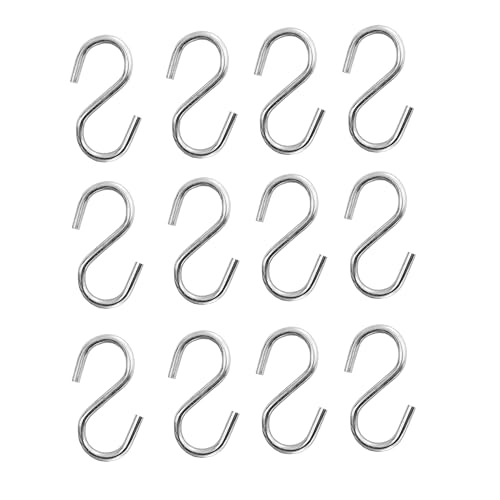 Image of Stainless Steel S Hooks Heavy Duty Hook for Kitchen Cutlery Hanging, Bathroom, Bedroom, Shop, Office, Closet, Curtain Rods, Pan, Pot, Potted Plant Hanging (Silver, 3 Inch) (Pack of 12)