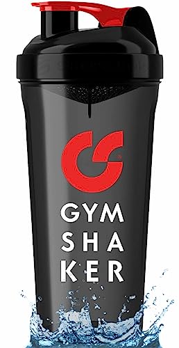 Shaker protéiné avec fond de tamis pour préparer des boissons crémeuses sans grumeaux, gobelet de fitness étanche sans BPA avec graduation, GYMSHAKER - Noir
