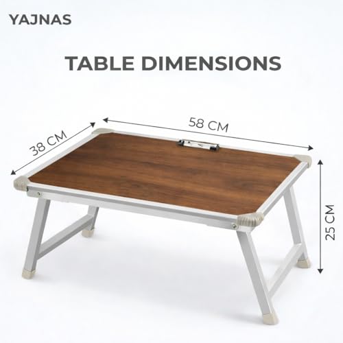 Image of YAJNAS Multipurpose Whiteboard & Laptop Table | Portable Study & Lap Desk for Bed with Laptop Support | Lap Bed Table with Height Adjustable, Ideal for Home Office Presentation-15 x 23, Wooden Texture