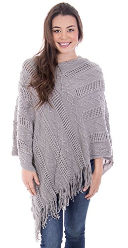 Simplicity Ponchos for Women Sweater Poncho Tassel Pullover Shawl, Grey