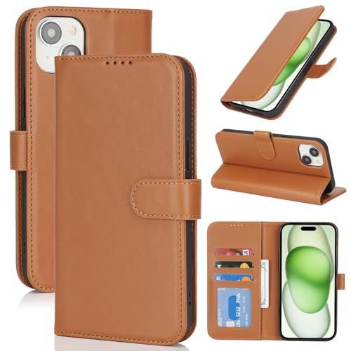 Image of for iPhone 15 Plus Case Wallet with Card Holder,for iPhone 14 Plus Wallet Case for Women Men,PU Leather Shockproof Magnetic Buckle Stand Flip Phone Case-Brown