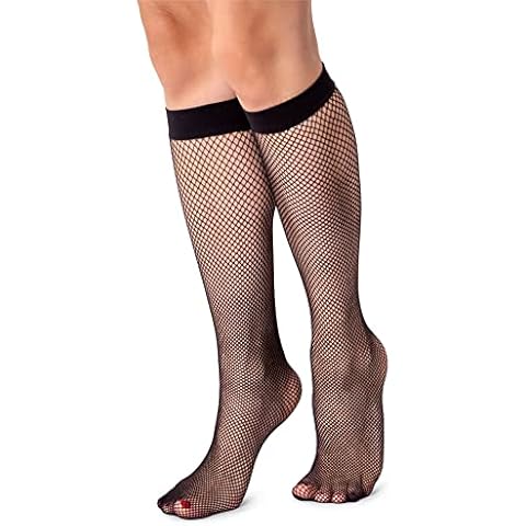 LORES Women's Fishnet Knee-high Socks with Diamond Pattern Cover