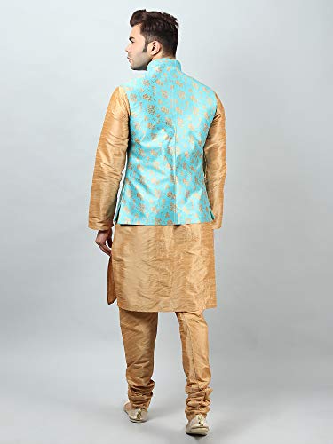 Image of Uri and MacKenzie Men's Silk Blend Kurta Churidar Pyjama with Stylish Nehru Jacket