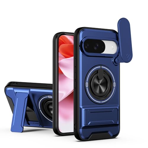Funda Tecno Spark Go 2025 azul con anillo soporte y ventana de cámara PC TPU