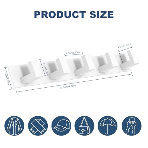 Image of PMMASTO Stainless Steel Coat Rack Wall Mounted, Heavy Duty Metal Hook Rail for Hanging Coats Hats Towels Robes Bags, Modern Wall Hooks Organizer (White, 5 inchL Hooks, 1PACK)