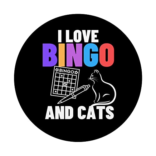 Cat Lover I Love Bingo And Cats Bingo PopSockets Swappable PopGrip, Black - Image 3