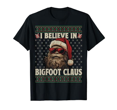 I Believes In Bigfoot Claus Sasquatch Santa Hat Christmas Camiseta
