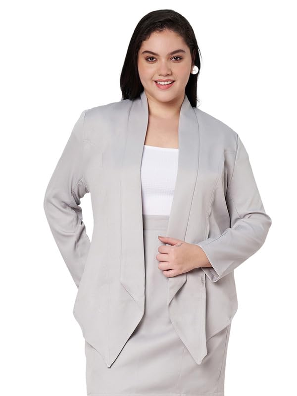 brinns Plus Size Grey Solid Shawl Collar Open Front Formal Blazer-picture-13
